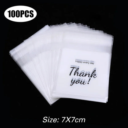 300/100Pcs Thank You Candy Bag Plastic Self-Adhesive Biscuit Snacks Chocolates Lollipop Baking Wedding Birthday Party Gift Bags