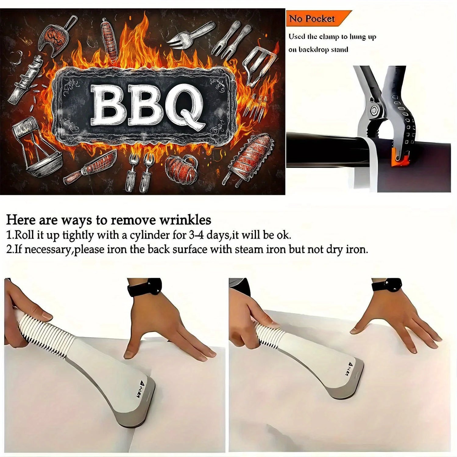 1 barbecue party banner background - polyester fabric, featuring bold barbecue letters and barbecue tool designs