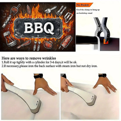 1 barbecue party banner background - polyester fabric, featuring bold barbecue letters and barbecue tool designs