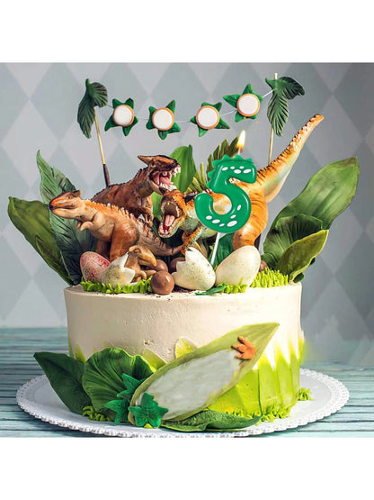 Dinosaur Birthday Candle,0-9 Green Number Candle for Dinosaur Theme Party Decoration, Number Candle for Cake Top