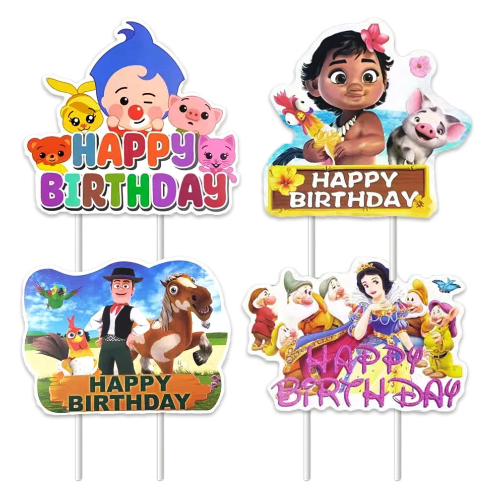 1pcs/lot Disney Snow White Moana Plim Theme Cake Card Topper Kids Girls Boys Birthday Party Supplies Baby Shower Cupcake Picks