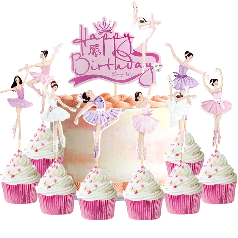 Ballet Cake Decoraitons Ballerina Cupcake Topper For Girl Happy Birthday Supplies Dancing Theme Party Decorations Cake Deors