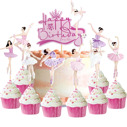 Ballet Cake Decoraitons Ballerina Cupcake Topper For Girl Happy Birthday Supplies Dancing Theme Party Decorations Cake Deors
