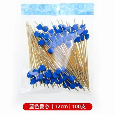 50/100Pcs/set Red Heart Fruit Sticks Disposable Bamboo Sticks Valentines Day Party Supplies Wedding Bridal Shower Birthday Decor