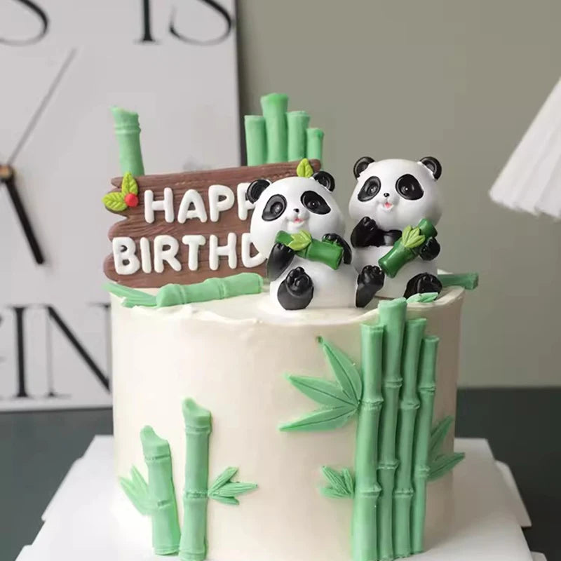 Ins Panda Cake Toppers bamboo Turtle leaf Decoration Happy Birthday for Children&