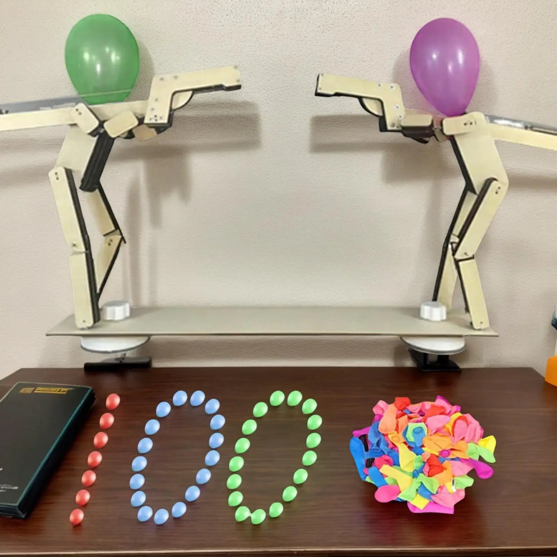 Balloon wooden Man Battle Handmade Wooden Shooting Puppet Balloon Game Party Fun Board Game with 100 Balloons for 2 Adult Player