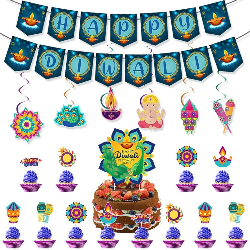 2024 Diwali Theme Party Decoration Banner Cake Insertion Wholesale