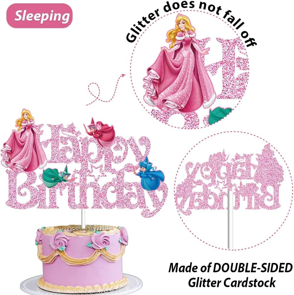 Frozen Sleeping Princess Happy Birthday Cake Topper Tangled Rapunzel Cake Decoration for Girls Baby Shower Winter Party Supplies