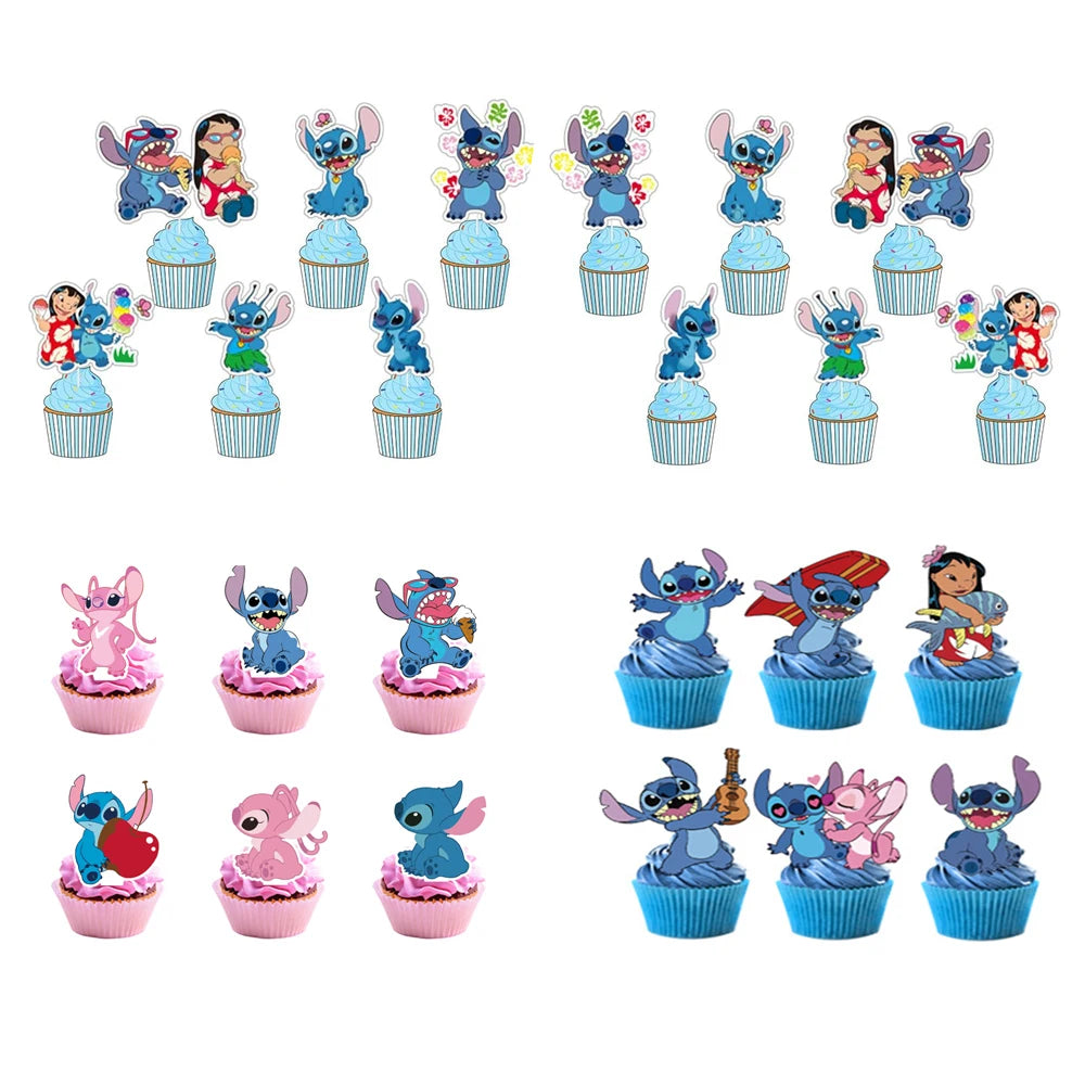 Stitch Theme 24pcs/lot Cake Decorations Cake Topper Kids Girls Birthday Party Supplies Baby Shower Gift Cupcake Picks