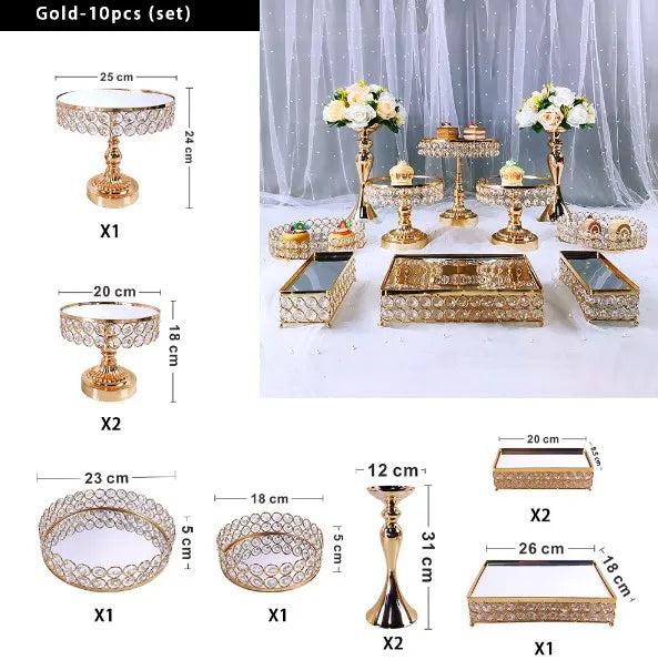 Hot sale party supplies gold aluminum alloy 8pcs set dessert stand wedding decoration supplies cake stand set