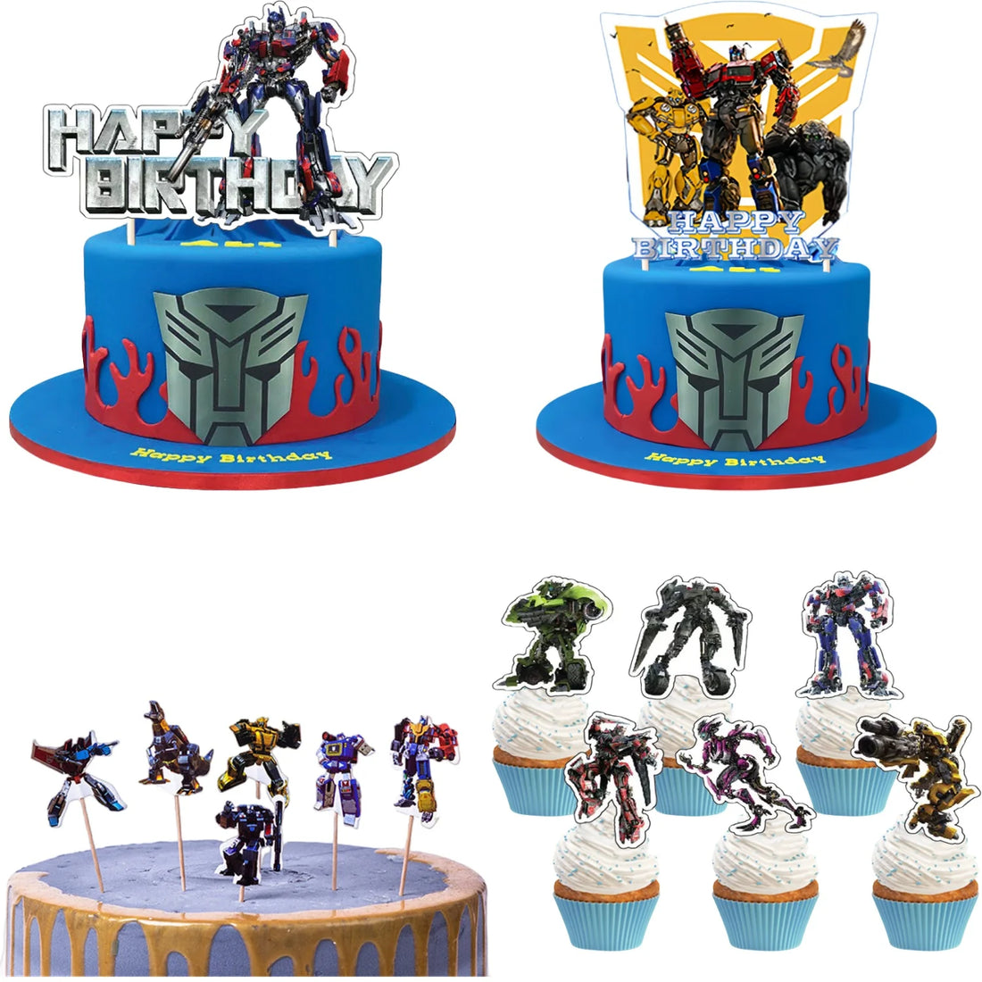 Transformation Cake Topper Birthday Decor Bumblebee Cake Decor Flag Baby Shower Optimus Baking DIY Supplies Kid Boys Favors Gift