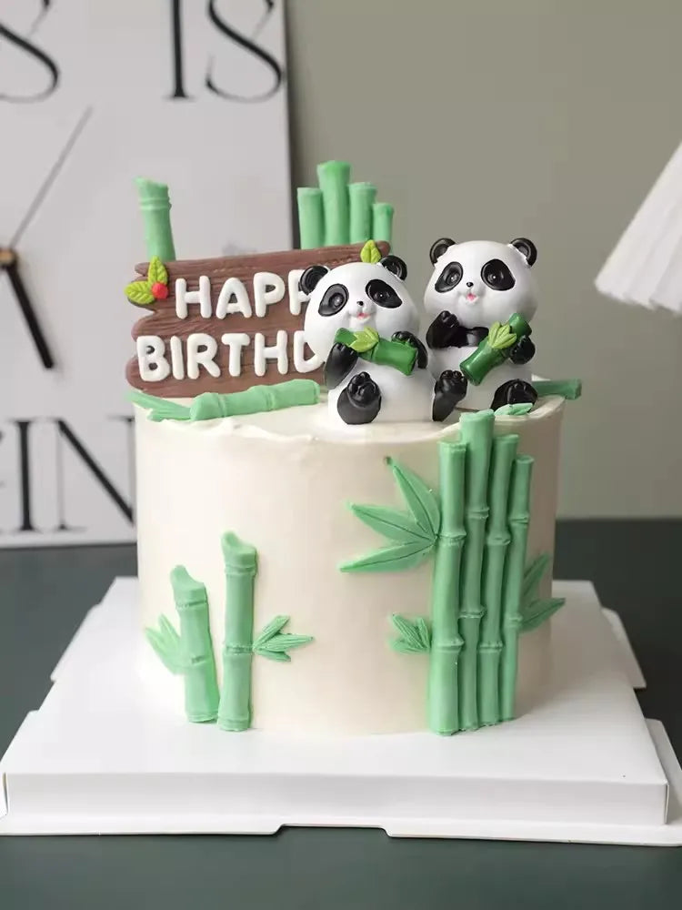 Ins Panda Cake Toppers bamboo Turtle leaf Decoration Happy Birthday for Children&