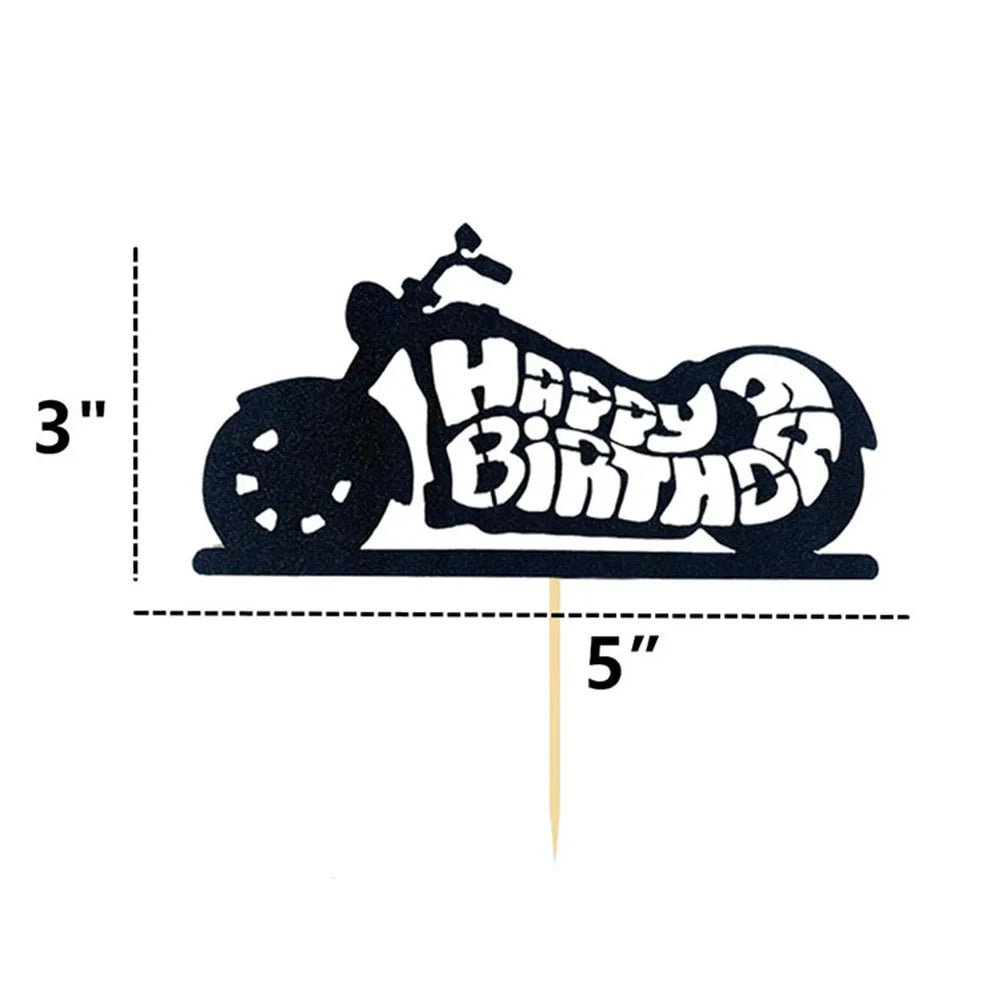 Motocross Birthday Party Decoration Cake Cupcake Toppers Motorcycle Banner Cake Decor for Man&