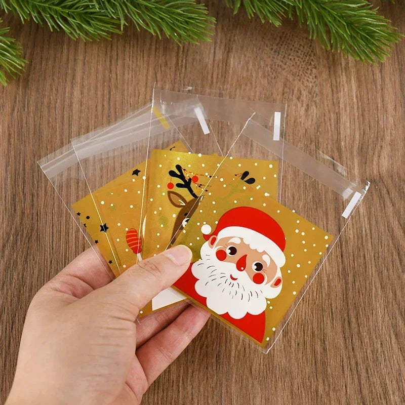 Christmas Candy Bag, Santa Claus/snowman/deer, Plastic Self-adhesive Self Sealing Bag, Suitable for Food Baking Products,100pcs