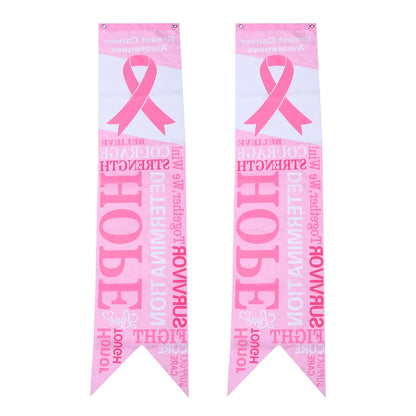 2pcs Pink Ribbon Banners Breast Cancer Awareness Health Hanging Flags Wall Decor For Doors Windows Party Decorations