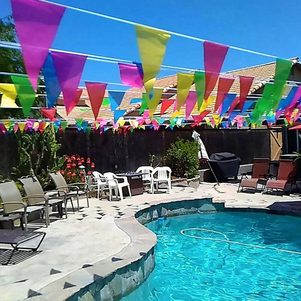 50M Multicolored Triangle Flags Bunting Party Banner Pennant Festival Outdoor Decor For Home Garden Wedding Shop Street Decor