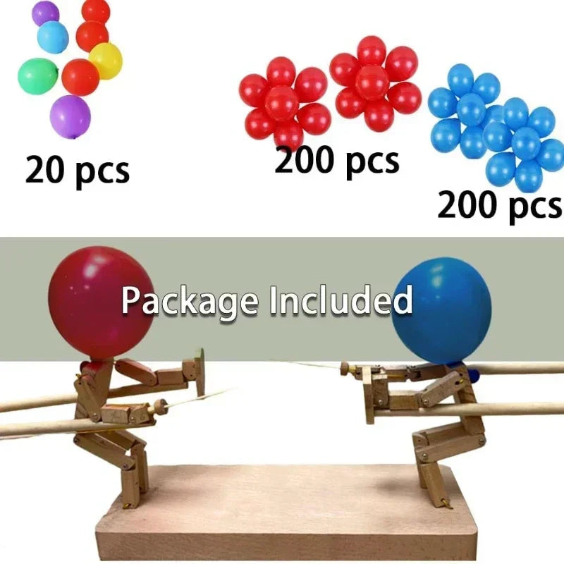 Balloon Battle Game for 2 Players Balloon Battle Handmade Wooden Fencing Puppet Head Inflatable Wooden Fighter Fast Paced