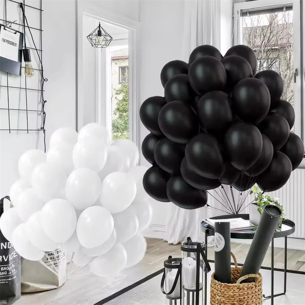 Black & White Matte Latex Balloons – 5/10/12 Inch Round Balloons for Birthday, Wedding & Baby Shower