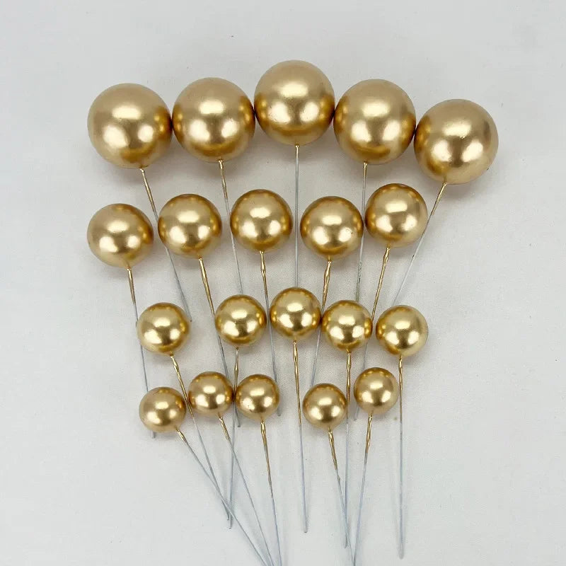 20Pcs Cake Topper Gold Silver Ball Happy Birthday Cake Topper DIY Cupcake Flag Wedding Christmas Ball Decor Birthday Decoration