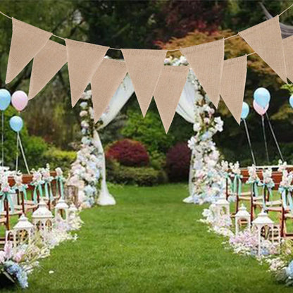 10M Burlap Flags Banner Triangle Bunting Flags Pennant Banner Brown Flags String Party Hanging Decor Supplies for Celebration