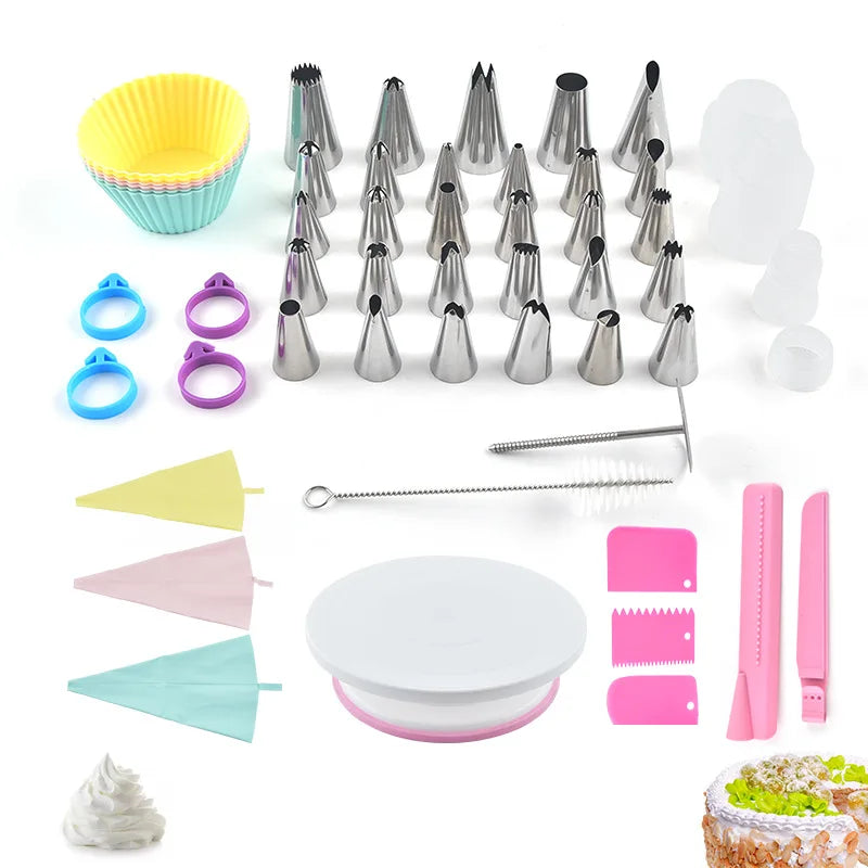 54Pcs Set Pastry Turntable Kit Cake Decorating Bags Supplies Baking Tools Accessories Rotating Stand Cream Nozzles For Fondant