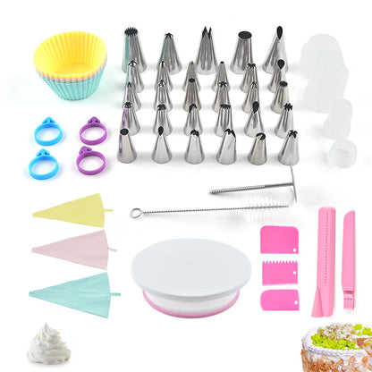 54Pcs Set Pastry Turntable Kit Cake Decorating Bags Supplies Baking Tools Accessories Rotating Stand Cream Nozzles For Fondant