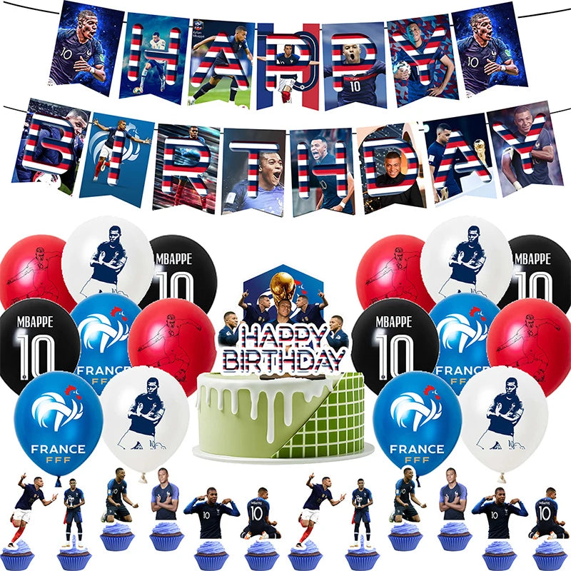 Mbappen Birthday Party Decoration Balloon Football Foil Balloons Banner Backdrop Cake Supplies Banner Baby Shower