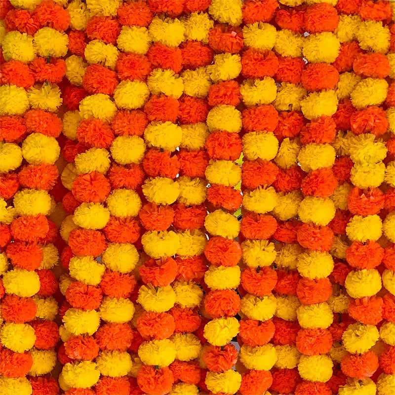 Artificial Marigold Garland For Diwali Wreath Indian Weddings Arch Decorations Garland Halloween Yard Hanging Flower Bar Strips