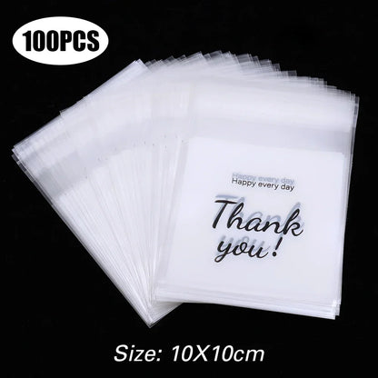 300/100Pcs Thank You Candy Bag Plastic Self-Adhesive Biscuit Snacks Chocolates Lollipop Baking Wedding Birthday Party Gift Bags