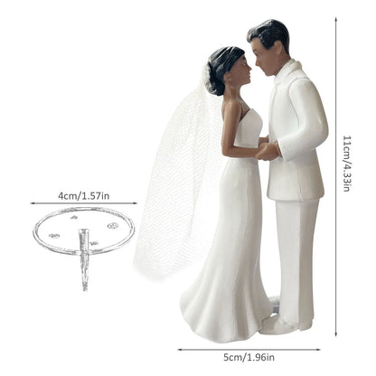 Elegant Bride &amp; Groom Wedding Cake Topper with Veil 4.3" - Anniversary, Bridal Shower, Engagement Party Decoration