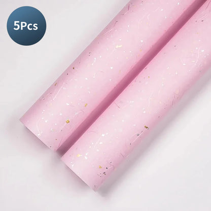 Korean Floral Wrapping Paper Set – 5 Sheets in 6 Colors with Gold/Silver Sparkle Accents