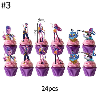 Demon Hunters Paper Cupcakes Topper Decor Birthday Cake Topper Set K-pop Anime Movie Demon Hunters Girls Party Cake Decoration