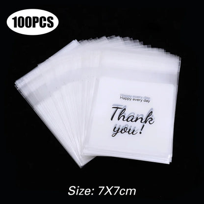 300/100Pcs Thank You Candy Bag Plastic Self-Adhesive Biscuit Snacks Chocolates Lollipop Baking Wedding Birthday Party Gift Bags