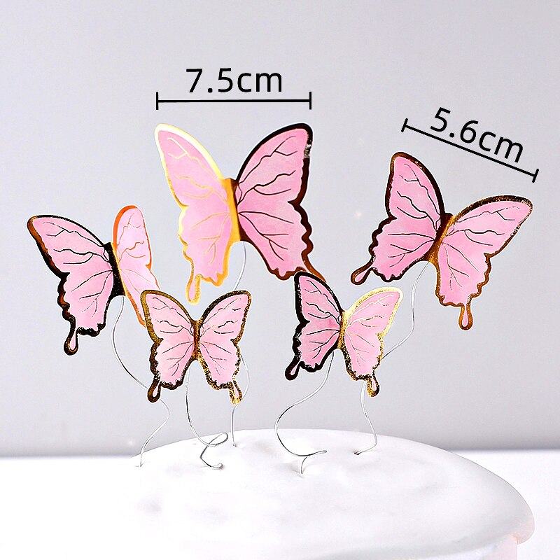 Happy Birthday Butterfly Theme Cake ToppersHandmade Painted Wedding Birthday Party Cake Decoration Party Baking Supplies Gift