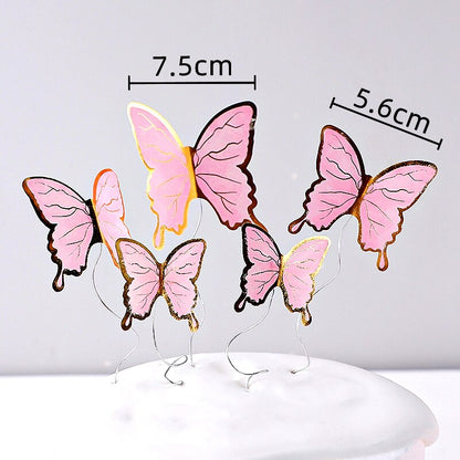 Happy Birthday Butterfly Theme Cake ToppersHandmade Painted Wedding Birthday Party Cake Decoration Party Baking Supplies Gift