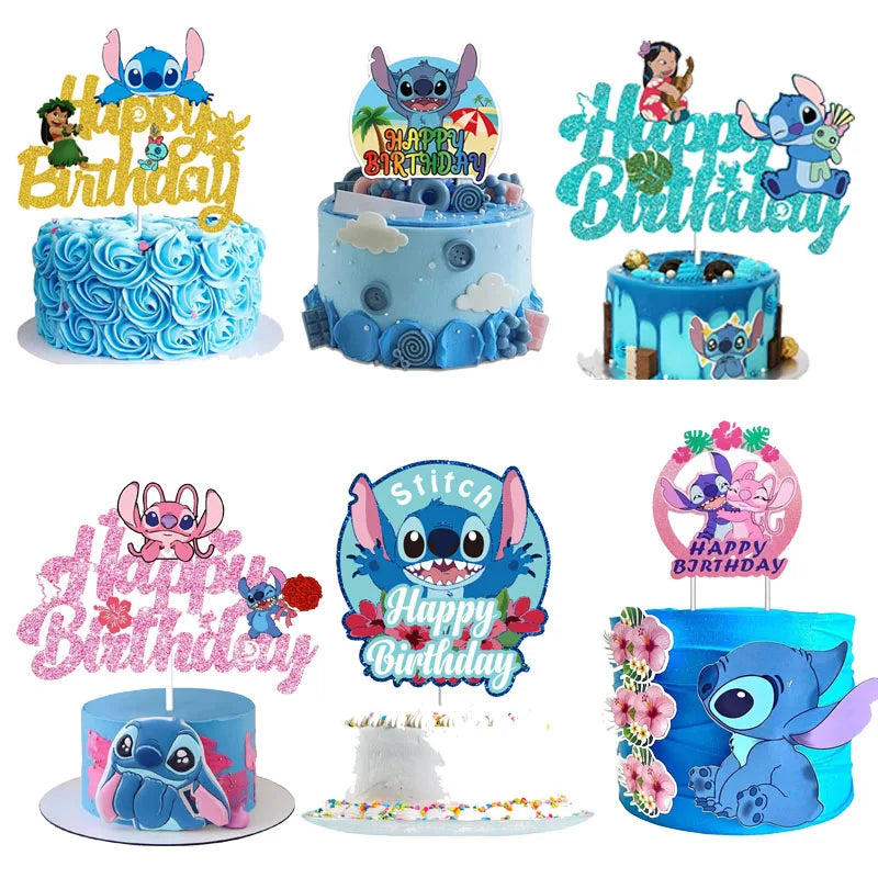 Disney Lilo&amp;Stitch Glitter Paper Cake Topper Hanppy Birthday Cake Decorations For Kild Birthday Baby Shower Party Decor Supplies