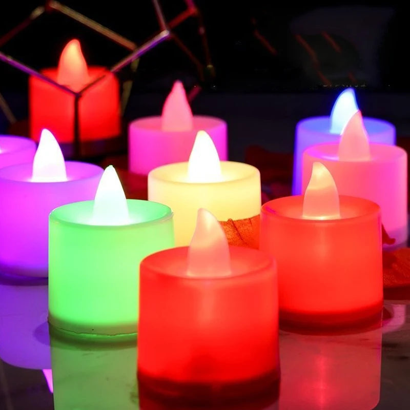 12-1Pcs Colorful LED Candles Battery Operated Flameless Tealight Fake Candles Lamp Wedding Birthday Party Home Decoration Lights