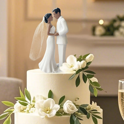 Elegant Bride &amp; Groom Wedding Cake Topper with Veil 4.3" - Anniversary, Bridal Shower, Engagement Party Decoration