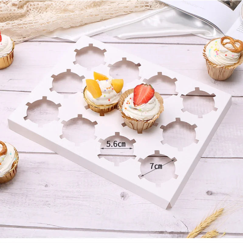 10pcs 12Cups Cake Boxes Thickened White Cardboard Portable Cupcake Packaging Box Small Dessert Baking Gift Bags Party Supplies