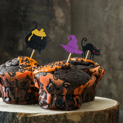 Halloween Cupcake Toppers Glitter Ghost Pumpkin Cat Boo Witch cake Picks for Happy Halloween Theme birthday party Baking Decor