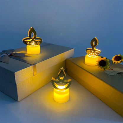 Diwali Diya Decor LED Candle Light, Hindu, Deepavali Festival, Night Light, Battery Powered, Art, 10 Pcs