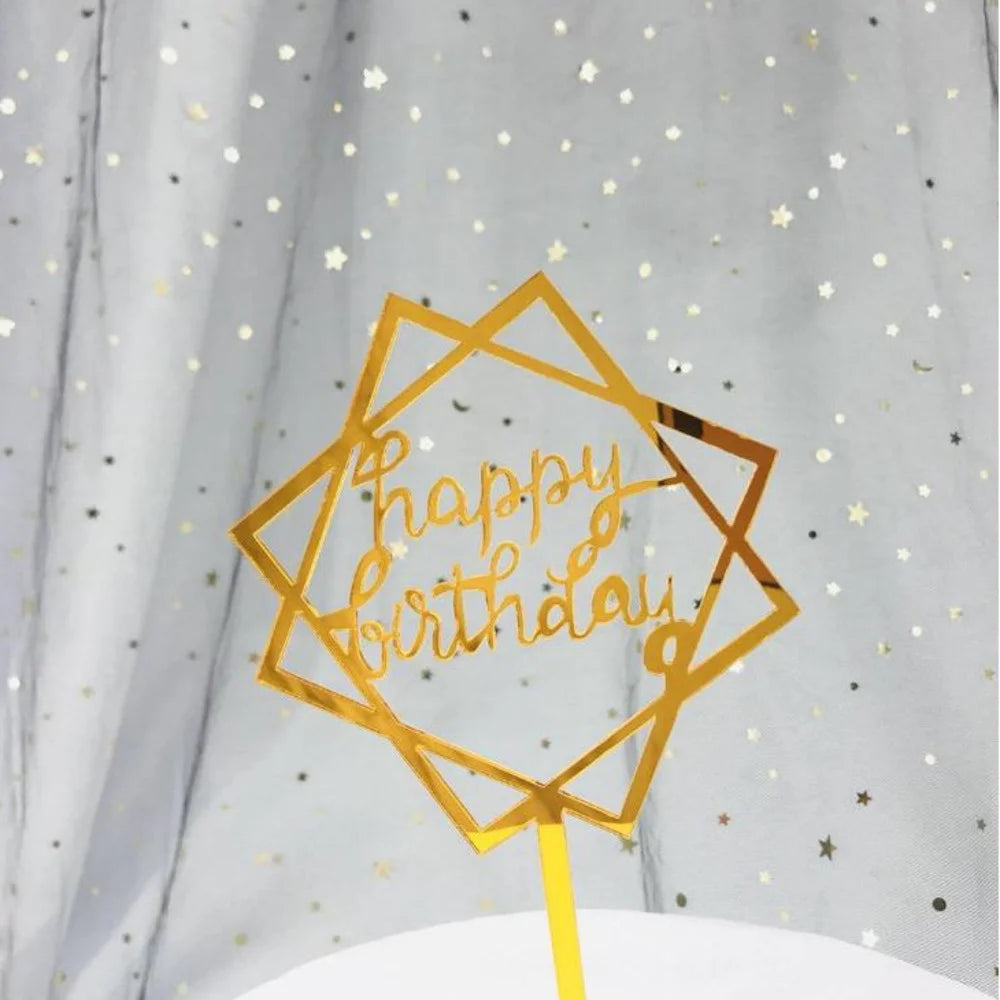Happy Birthday Mirror Gold Acrylic Cake Topper Birthday Party Cake Decoration Cake Decoration Supplies Wholesale