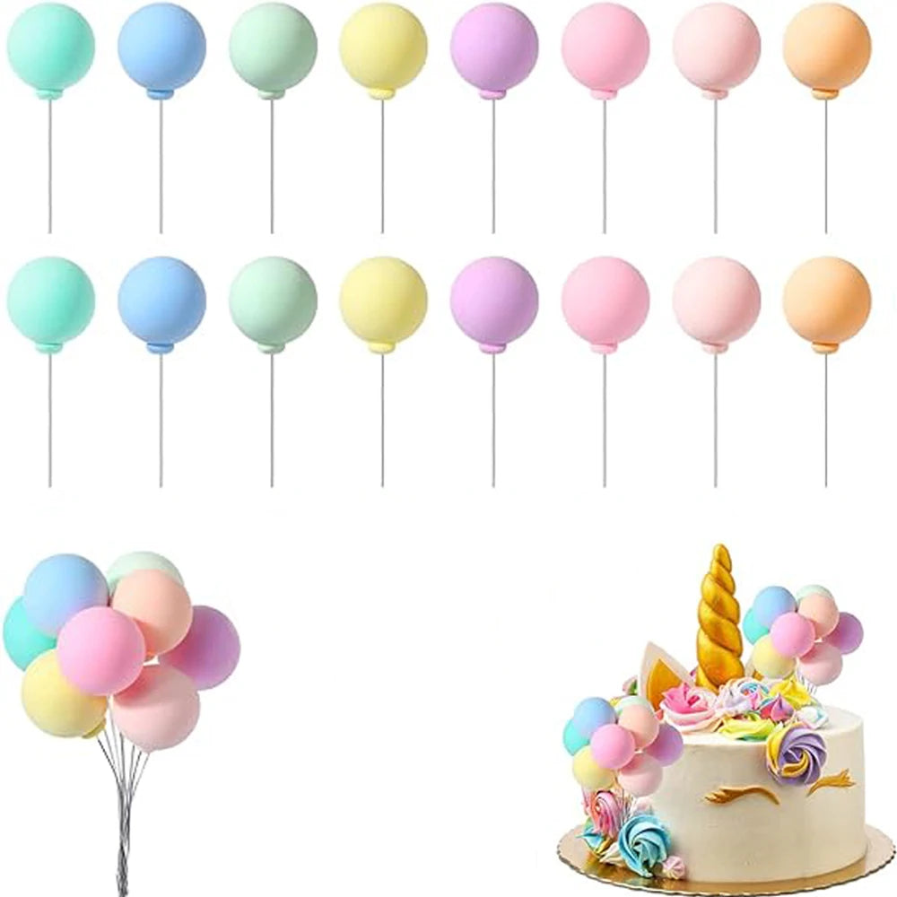 16 PCS Mini Balloon Cake Toppers Colorful Rainbow Cake Topper for Birthday Baby Shower Wedding Party Cake Decorations Supplies
