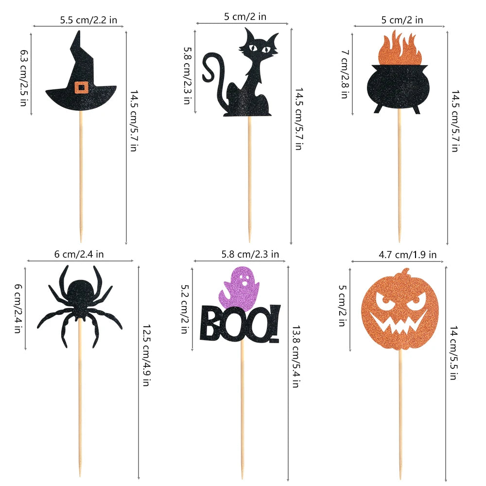 Halloween Cupcake Toppers Glitter Ghost Pumpkin Cat Boo Witch cake Picks for Happy Halloween Theme birthday party Baking Decor