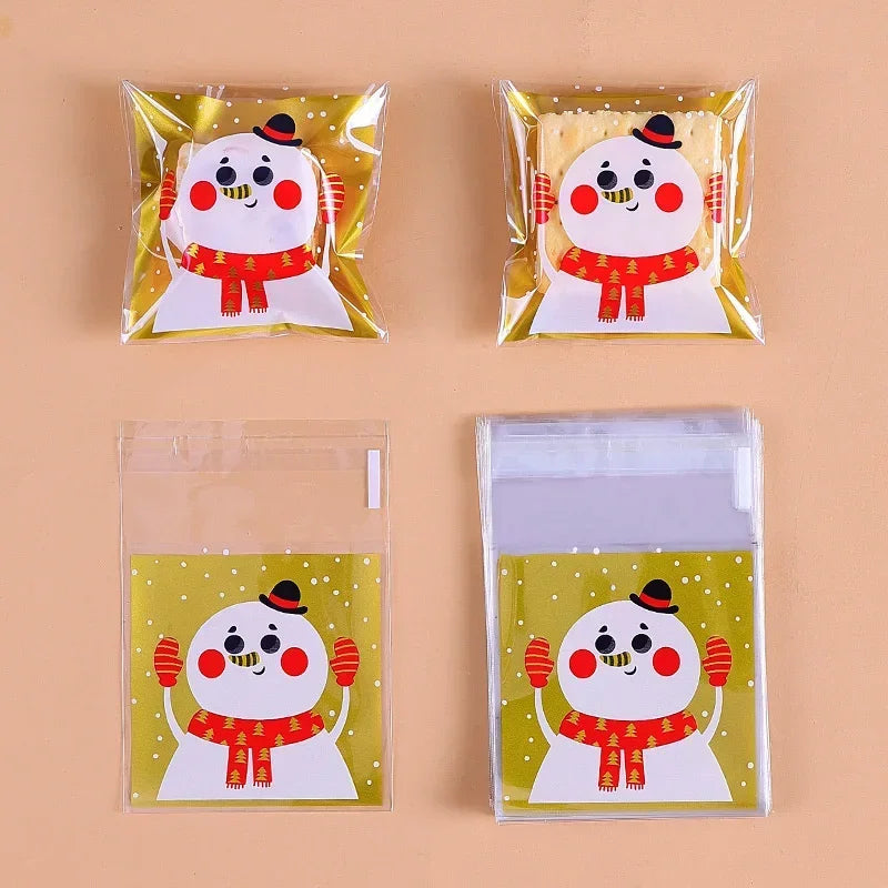 Christmas Candy Bag, Santa Claus/snowman/deer, Plastic Self-adhesive Self Sealing Bag, Suitable for Food Baking Products,100pcs