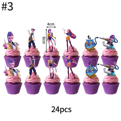 Demon Hunters Paper Cupcakes Topper Decor Birthday Cake Topper Set K-pop Anime Movie Demon Hunters Girls Party Cake Decoration