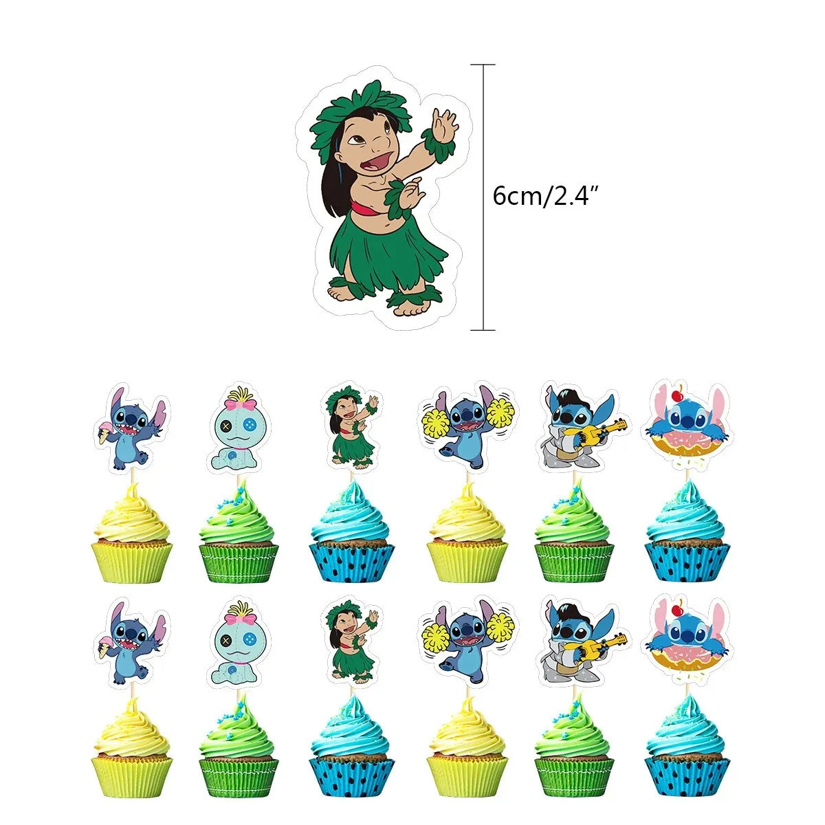 Lilo &amp; Stitch Blue Glitter Cake Toppers Kids Favor Pink Angel Party Cake Topper Cupcake Topper for Kid Birthday Decor Baby Showe