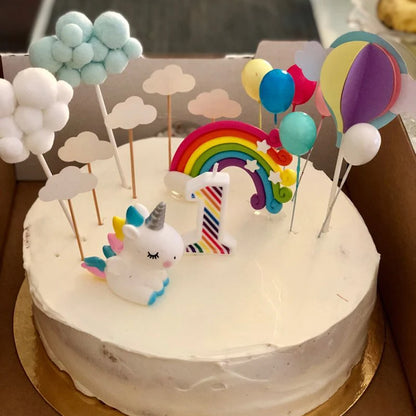 Unicorn Girls Cake Topper Kids 1st Birthday Decor Cloud Rainbow Balloon Cupcake Toppers Baby Shower Christening Cake Decorating
