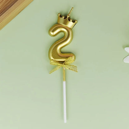 Golden Crown Bowknot Digital Candle Birthday Cake Decoration Valentine&