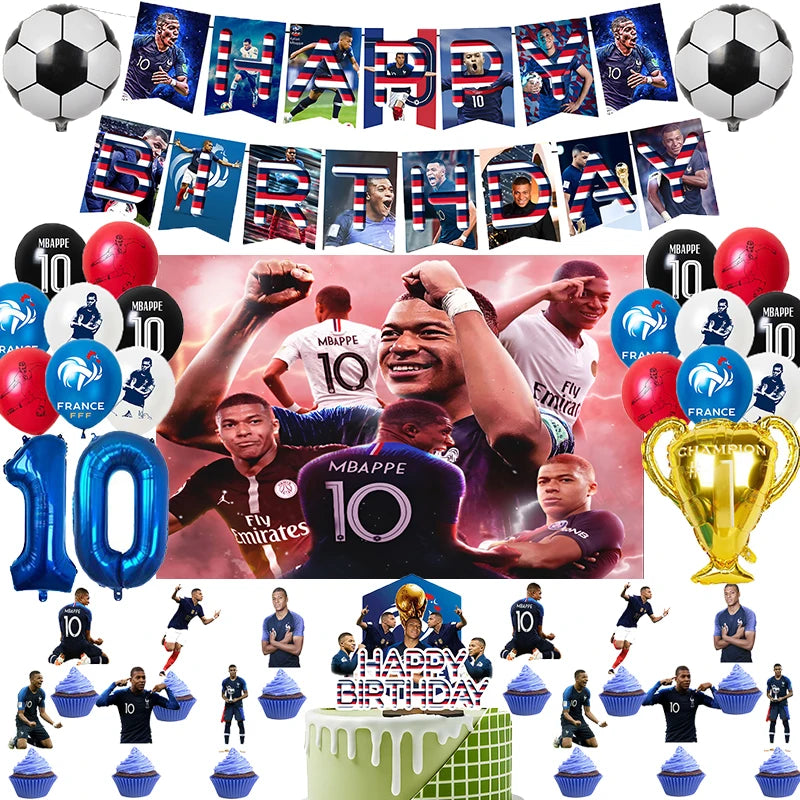 Mbappen Birthday Party Decoration Balloon Football Foil Balloons Banner Backdrop Cake Supplies Banner Baby Shower